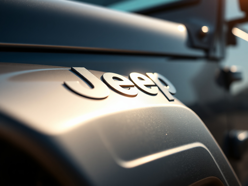 Close-up of a custom vinyl name decal on a Jeep fender flare